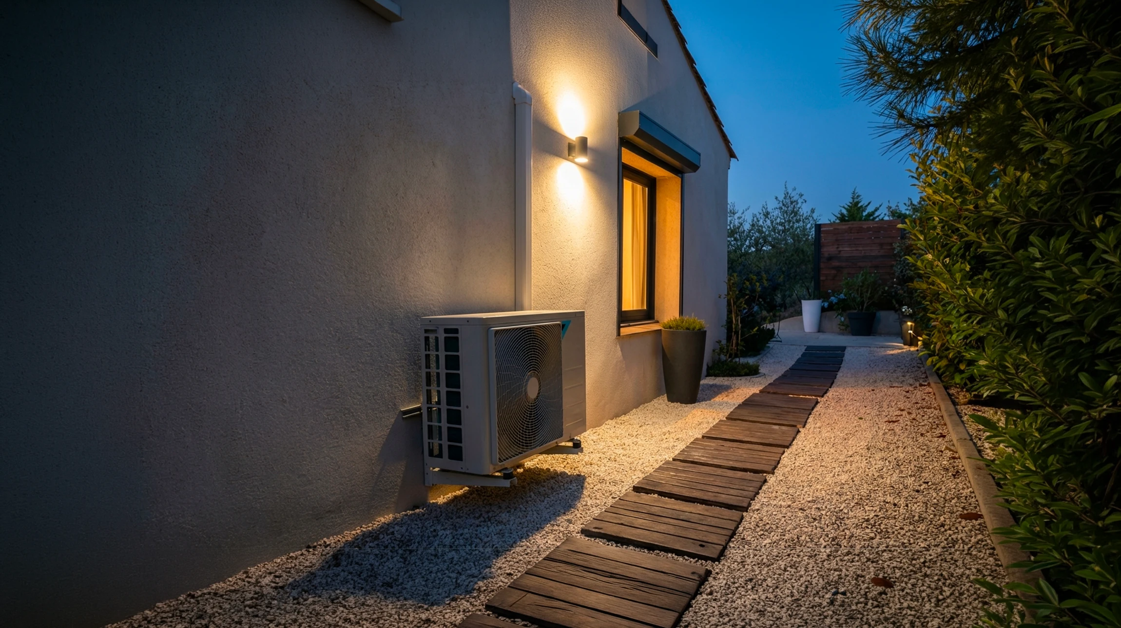 Ext&eacute;rieur d'un b&acirc;timent r&eacute;sidentiel avec unit&eacute; de climatisation murale install&eacute;e